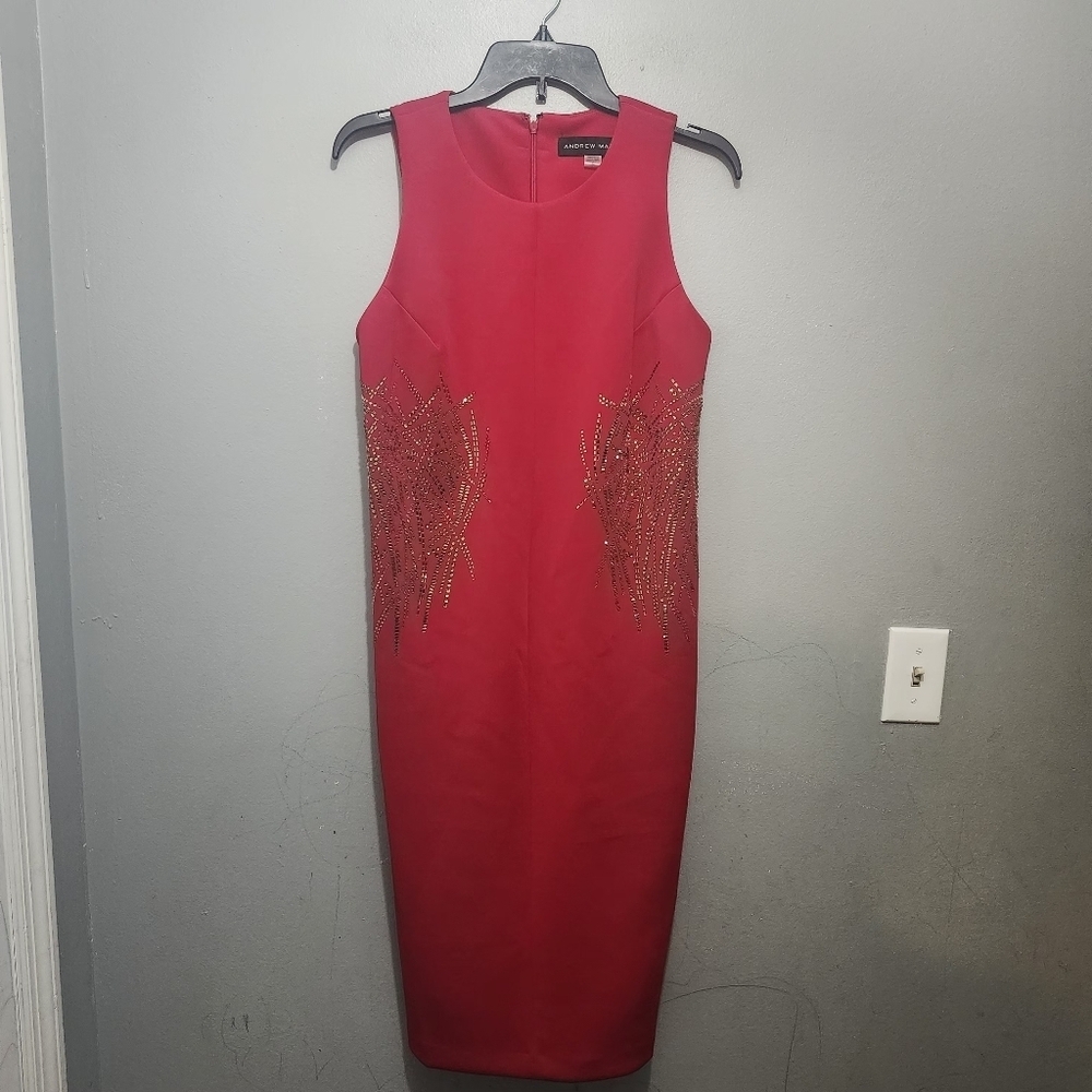 Andrew Marc Red Embellished Mini Dress Size 10 New With Tags